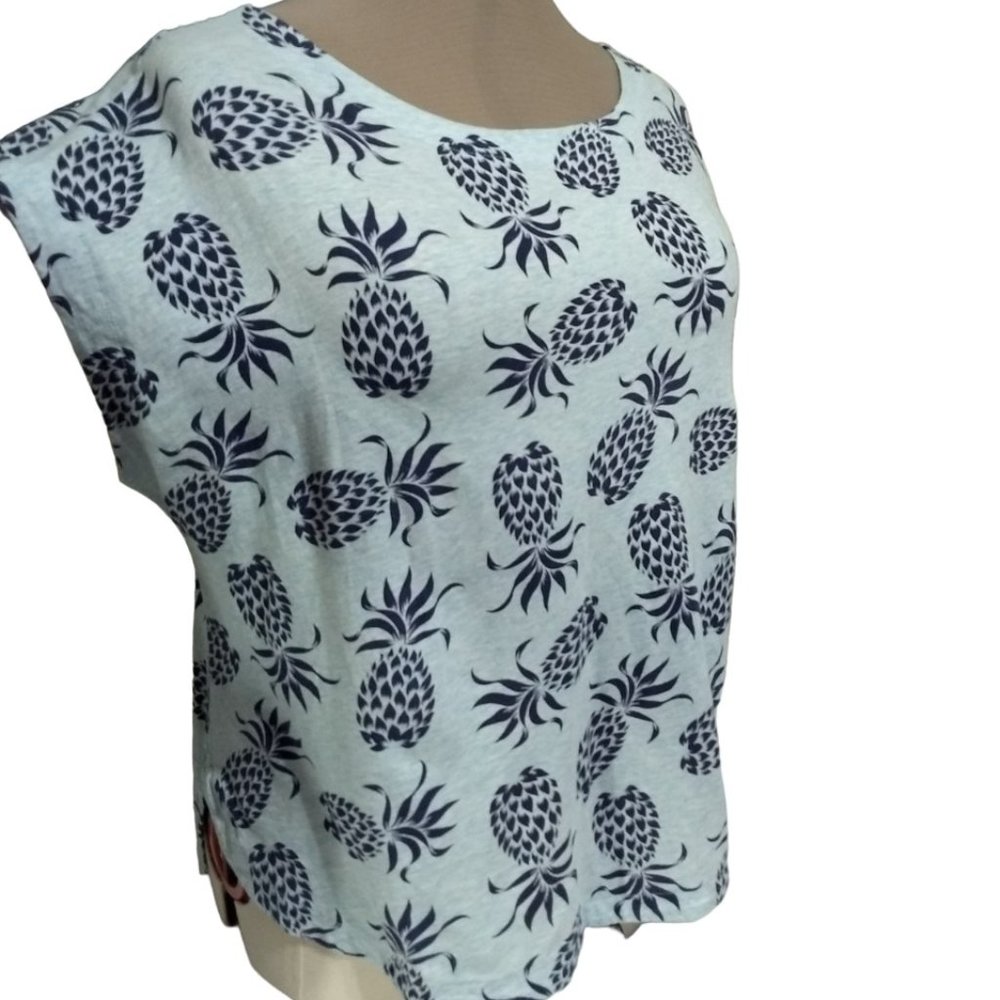Joe Fresh Blue Pineapple Cotton Top, Size 1X